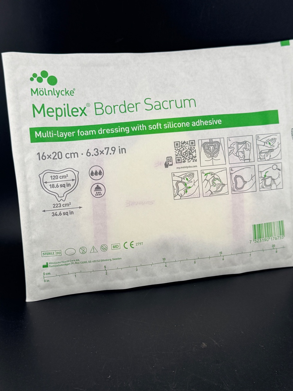 Mepilex Border Sacrum Soft Silicone Foam
Dressing - 6.3"x 7.9"